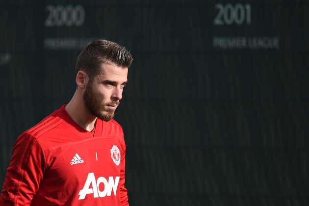 Manchester United's Spanish goalkeeper David de Gea arrives for a training session at the Carrington Training complex in Manchester, north west England on October 22, 2018, ahead of their UEFA Champions League group H football match against Juventus on October 23. (Photo by Oli SCARFF / AFP)        (Photo credit should read OLI SCARFF/AFP/Getty Images)