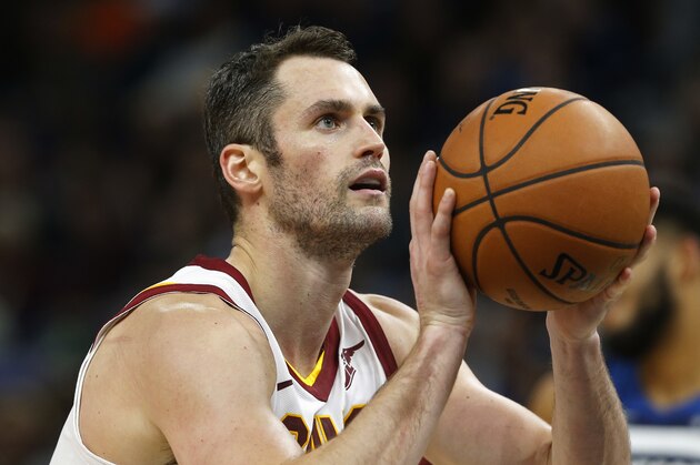 Cleveland Cavaliers' Kevin Love plays against the Minnesota Timberwolves in the second half of an NBA basketball game Friday, Oct. 19, 2018, in Minneapolis. (AP Photo/Jim Mone)