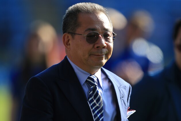 Leicester City's Thai chairman Vichai Srivaddhanaprabha applauds the fans following the English Premier League football match between Leicester City and West Ham United at King Power Stadium in Leicester, central England on May 5, 2018. (Photo by Lindsey PARNABY / AFP) / RESTRICTED TO EDITORIAL USE. No use with unauthorized audio, video, data, fixture lists, club/league logos or 'live' services. Online in-match use limited to 75 images, no video emulation. No use in betting, games or single club/league/player publications. /         (Photo credit should read LINDSEY PARNABY/AFP/Getty Images)