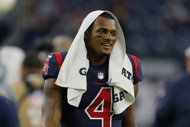 HOUSTON, TX - OCTOBER 25:  Deshaun Watson #4 of the Houston Texans walks off the field after defeating the Miami Dolphins at NRG Stadium on October 25, 2018 in Houston, Texas.  (Photo by Bob Levey/Getty Images)