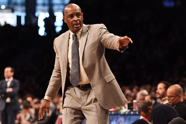 NEW YORK, NY - MARCH 25:  Associate head coach Larry Drew of the Cleveland Cavaliers gestures during the game against the Brooklyn Nets at Barclays Center on March 25, 2018 in the Brooklyn borough of New York City. NOTE TO USER: User expressly acknowledges and agrees that, by downloading and or using this photograph, User is consenting to the terms and conditions of the Getty Images License Agreement. (Photo by Matteo Marchi/Getty Images) *** Local Caption *** Larry Drew