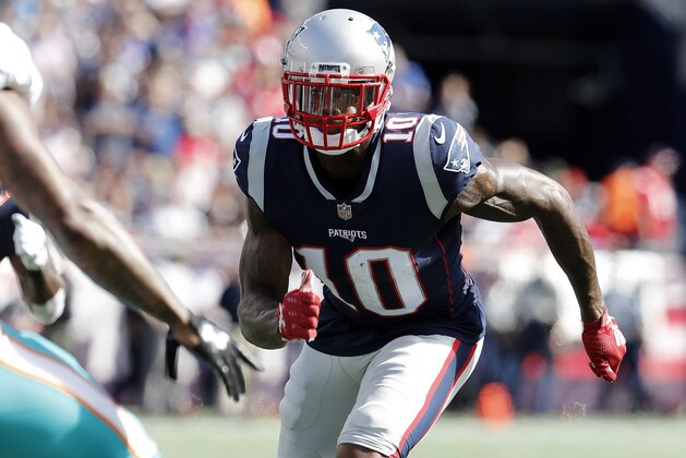 New England Patriots wide receiver Josh Gordon during an NFL football game against the Miami Dolphins at Gillette Stadium, Sunday, Sept. 30, 2018 in Foxborough, Mass. (Winslow Townson/AP Images for Panini)