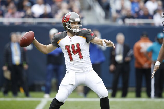 CHICAGO, IL - SEPTEMBER 30: Ryan Fitzpatrick #14 of the Tampa Bay Buccaneers throws a pass during the game against the Chicago Bears at Soldier Field on September 30, 2018 in Chicago, Illinois. The Bears won 48-10. (Photo by Joe Robbins/Getty Images)