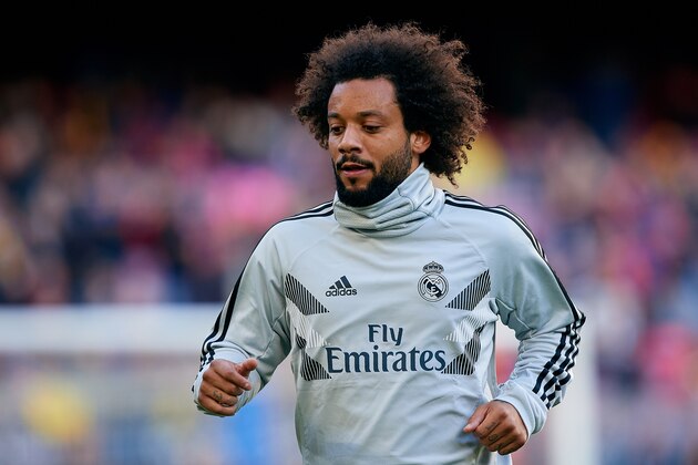 BARCELONA, SPAIN - OCTOBER 28: Marcelo of Real Madrid CF looks on prior to the La Liga match between FC Barcelona and Real Madrid CF at Camp Nou on October 28, 2018 in Barcelona, Spain. (Photo by David Aliaga/MB Media/Getty Images)