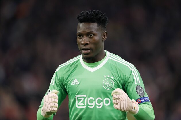 Ajax goalkeeper Andre Onana during the UEFA Champions League group E match between Ajax Amsterdam and SL Benfica at the Johan Cruijff Arena on October 23, 2018 in Amsterdam, The Netherlands(Photo by VI Images via Getty Images)