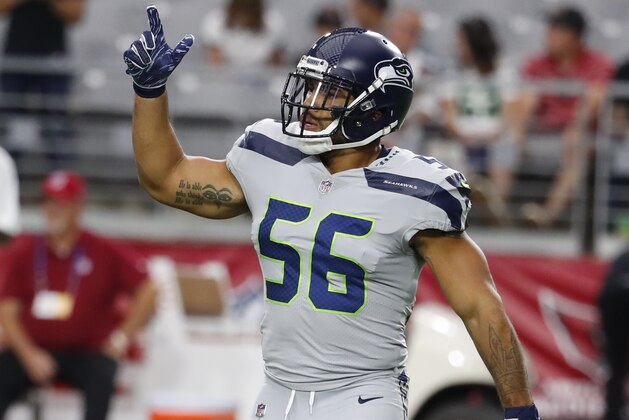 Seattle Seahawks linebacker Mychal Kendricks (56) during an NFL football game against the Arizona Cardinals, Sunday, Sept. 30, 2018, in Glendale, Ariz. (AP Photo/Rick Scuteri)