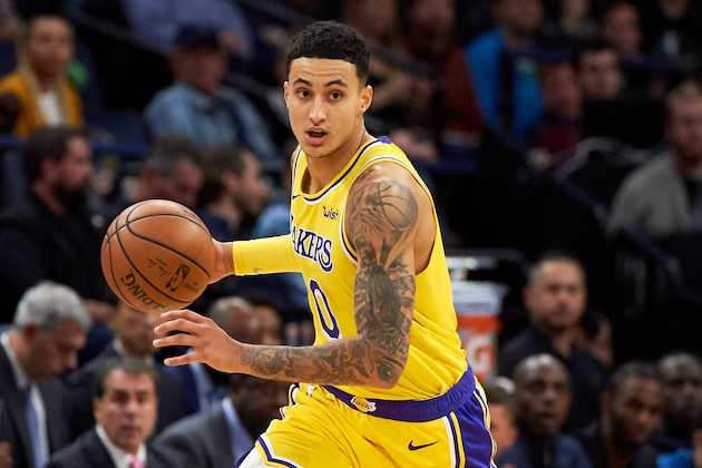 MINNEAPOLIS, MN - OCTOBER 29: Kyle Kuzma #0 of the Los Angeles Lakers dribbles the ball against the Minnesota Timberwolves during the game on October 29, 2018 at the Target Center in Minneapolis, Minnesota. The Timberwolves defeated the Lakers 124-120. NOTE TO USER: User expressly acknowledges and agrees that, by downloading and or using this Photograph, user is consenting to the terms and conditions of the Getty Images License Agreement. (Photo by Hannah Foslien/Getty Images)