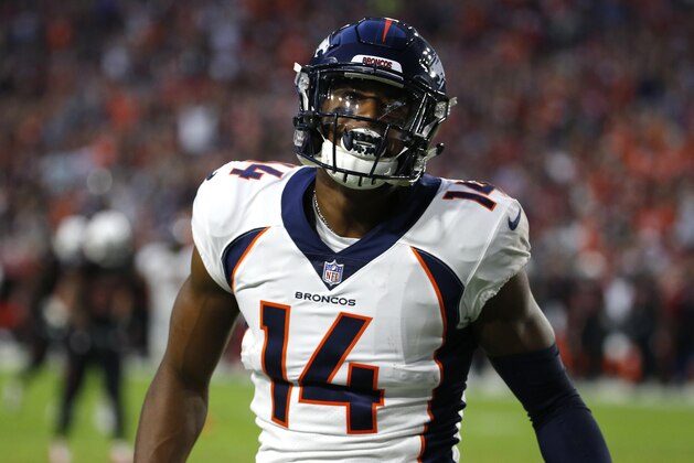 Denver Broncos wide receiver Courtland Sutton (14) during an NFL football game against the Arizona Cardinals, Thursday, Oct. 18, 2018, in Glendale, Ariz. (AP Photo/Rick Scuteri)