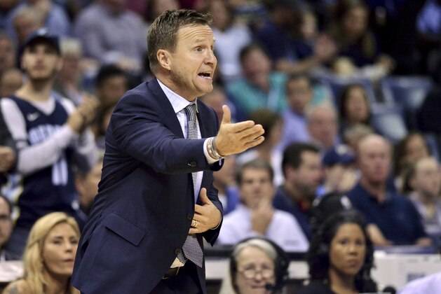 Washington Wizards head coach Scott Brooks reacts to a referee's call in the first half of an NBA basketball game against the Memphis Grizzlies, Tuesday, Oct. 30, 2018, in Memphis, Tenn. (AP Photo/Brandon Dill)