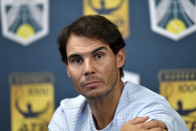 PARIS, FRANCE - OCTOBER 31: Rafael Nadal of Spain announces his withdrawal from the Rolex Paris Masters due to an abdominal injury on October 31, 2018 in Paris, France.  (Photo by Aurelien Meunier/Getty Images)