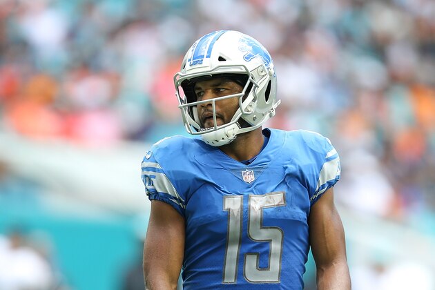 MIAMI, FL - OCTOBER 21:  Golden Tate #15 of the Detroit Lions looks on against the Miami Dolphins at Hard Rock Stadium on October 21, 2018 in Miami, Florida.  (Photo by Michael Reaves/Getty Images)
