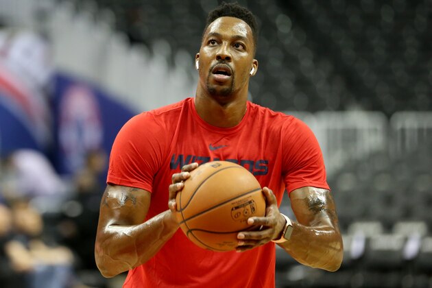 WASHINGTON, DC - OCTOBER 05: Dwight Howard of the Washington Wizards warm up prior to a preseason NBA game against the Miami Heat at Capital One Arena on October 5, 2018 in Washington, DC. NOTE TO USER: User expressly acknowledges and agrees that, by downloading and or using this photograph, User is consenting to the terms and conditions of the Getty Images License Agreement. (Photo by Will Newton/Getty Images)