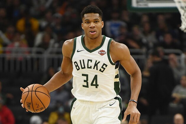 MILWAUKEE, WI - OCTOBER 27:  Giannis Antetokounmpo #34 of the Milwaukee Bucks handles the ball during a game against the Orlando Magic at Fiserv Forum on October 27, 2018 in Milwaukee, Wisconsin. NOTE TO USER: User expressly acknowledges and agrees that, by downloading and or using this photograph, User is consenting to the terms and conditions of the Getty Images License Agreement.  (Photo by Stacy Revere/Getty Images)