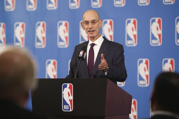 NEW YORK - SEPTEMBER 21: NBA Commissioner Adam Silver speaks to the media after the Board of Governors meetings on September 21, 2018 at the St. Regis Hotel in New York City. NOTE TO USER: User expressly acknowledges and agrees that, by downloading and/or using this photograph, user is consenting to the terms and conditions of the Getty Images License Agreement.  Mandatory Copyright Notice: Copyright 2018 NBAE (Photo by Michelle Farsi/NBAE via Getty Images)