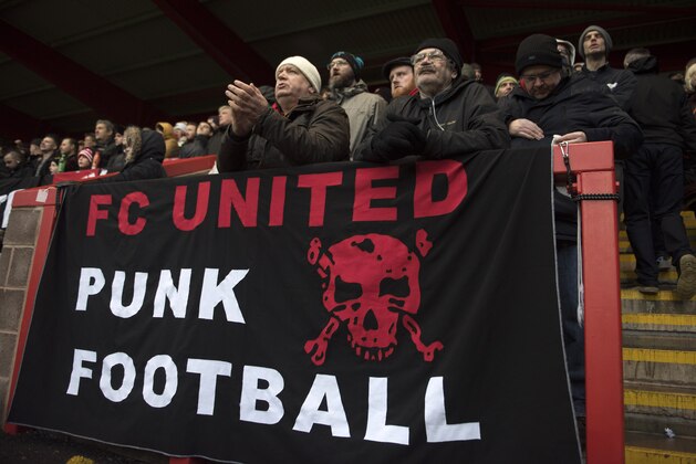 MANCHESTER, ENGLAND - JANUARY 28: FC United of Manchester Fans look on during the National League North match between FC United of Manchester v Salford City at the Broadhurst Park on January 28, 2017 in Manchester, England (Photo by Nathan Stirk/Getty Images)