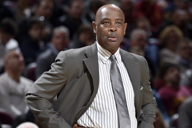CLEVELAND, OH - OCTOBER 30: Larry Drew of the Cleveland Cavaliers looks on during the game against the Atlanta Hawks on October 30, 2018 at Quicken Loans Arena in Cleveland, Ohio. NOTE TO USER: User expressly acknowledges and agrees that, by downloading and/or using this photograph, user is consenting to the terms and conditions of the Getty Images License Agreement. Mandatory Copyright Notice: Copyright 2018 NBAE (Photo by David Liam Kyle/NBAE via Getty Images)