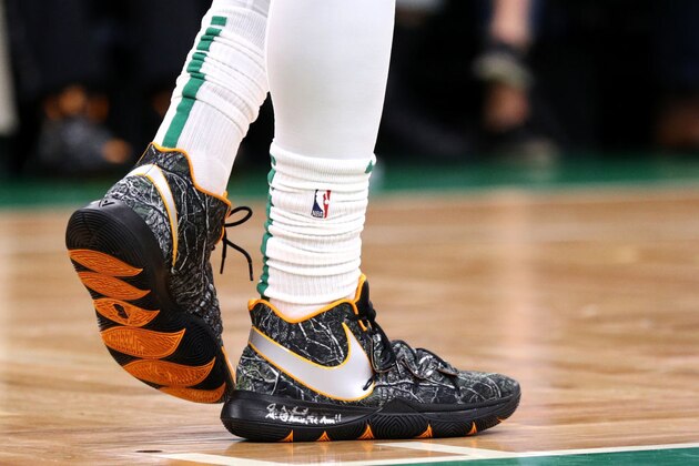 CHARLOTTE, NC - NOVEMBER 01:  A detailed view of the shoes worn by Russell Westbrook #0 of the Oklahoma City Thunder during their game against the Charlotte Hornets at Spectrum Center on November 1, 2018 in Charlotte, North Carolina. NOTE TO USER: User expressly acknowledges and agrees that, by downloading and or using this photograph, User is consenting to the terms and conditions of the Getty Images License Agreement.  (Photo by Streeter Lecka/Getty Images)