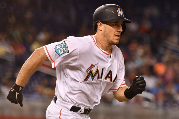 MIAMI, FL - SEPTEMBER 20: J.T. Realmuto #11 of the Miami Marlins in action against the Cincinnati Reds at Marlins Park on September 20, 2018 in Miami, Florida. (Photo by Mark Brown/Getty Images)