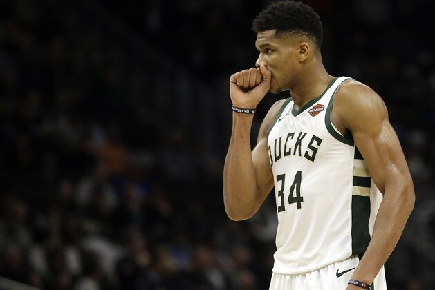 Milwaukee Bucks' Giannis Antetokounmpo during the second half of an NBA basketball game against the Philadelphia 76ers Wednesday, Oct. 24, 2018, in Milwaukee. The Bucks won 123-108. (AP Photo/Aaron Gash)