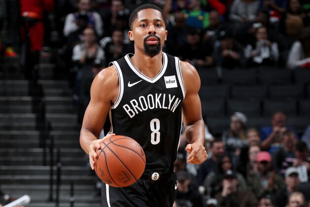 BROOKLYN, NY - OCTOBER 31: Spencer Dinwiddie #8 of the Brooklyn Nets handles the ball against the Detroit Pistons on October 31, 2018 at Barclays Center in Brooklyn, New York. NOTE TO USER: User expressly acknowledges and agrees that, by downloading and/or using this photograph, user is consenting to the terms and conditions of the Getty Images License Agreement. Mandatory Copyright Notice: Copyright 2018 NBAE (Photo by Nathaniel S. Butler/NBAE via Getty Images) BROOKLYN, NY - OCTOBER 31: Spencer Dinwiddie #8 of the Brooklyn Nets handles the ball against the Detroit Pistons on October 31, 2018 at Barclays Center in Brooklyn, New York. NOTE TO USER: User expressly acknowledges and agrees that, by downloading and/or using this photograph, user is consenting to the terms and conditions of the Getty Images License Agreement. Mandatory Copyright Notice: Copyright 2018 NBAE (Photo by Nathaniel S. Butler/NBAE via Getty Images)