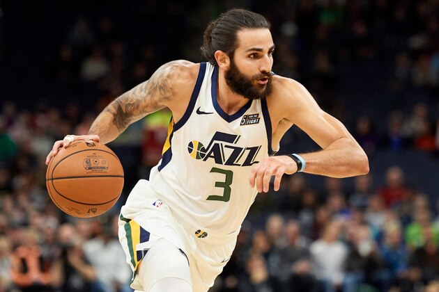 MINNEAPOLIS, MN - OCTOBER 31: Ricky Rubio #3 of the Utah Jazz drives to the basket against the Minnesota Timberwolves during the first quarter of the game on October 31, 2018 at the Target Center in Minneapolis, Minnesota. NOTE TO USER: User expressly acknowledges and agrees that, by downloading and or using this Photograph, user is consenting to the terms and conditions of the Getty Images License Agreement. (Photo by Hannah Foslien/Getty Images)