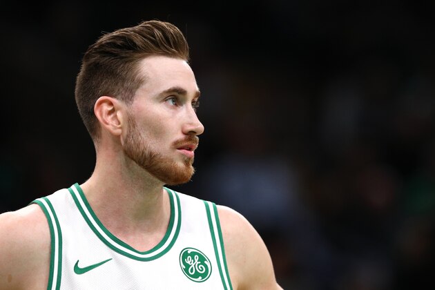 BOSTON, MA - OCTOBER 30: Gordon Hayward #20 of the Boston Celtics looks on during the game against the Detroit Pistons at TD Garden on October 30, 2018 in Boston, Massachusetts. (Photo by Maddie Meyer/Getty Images)