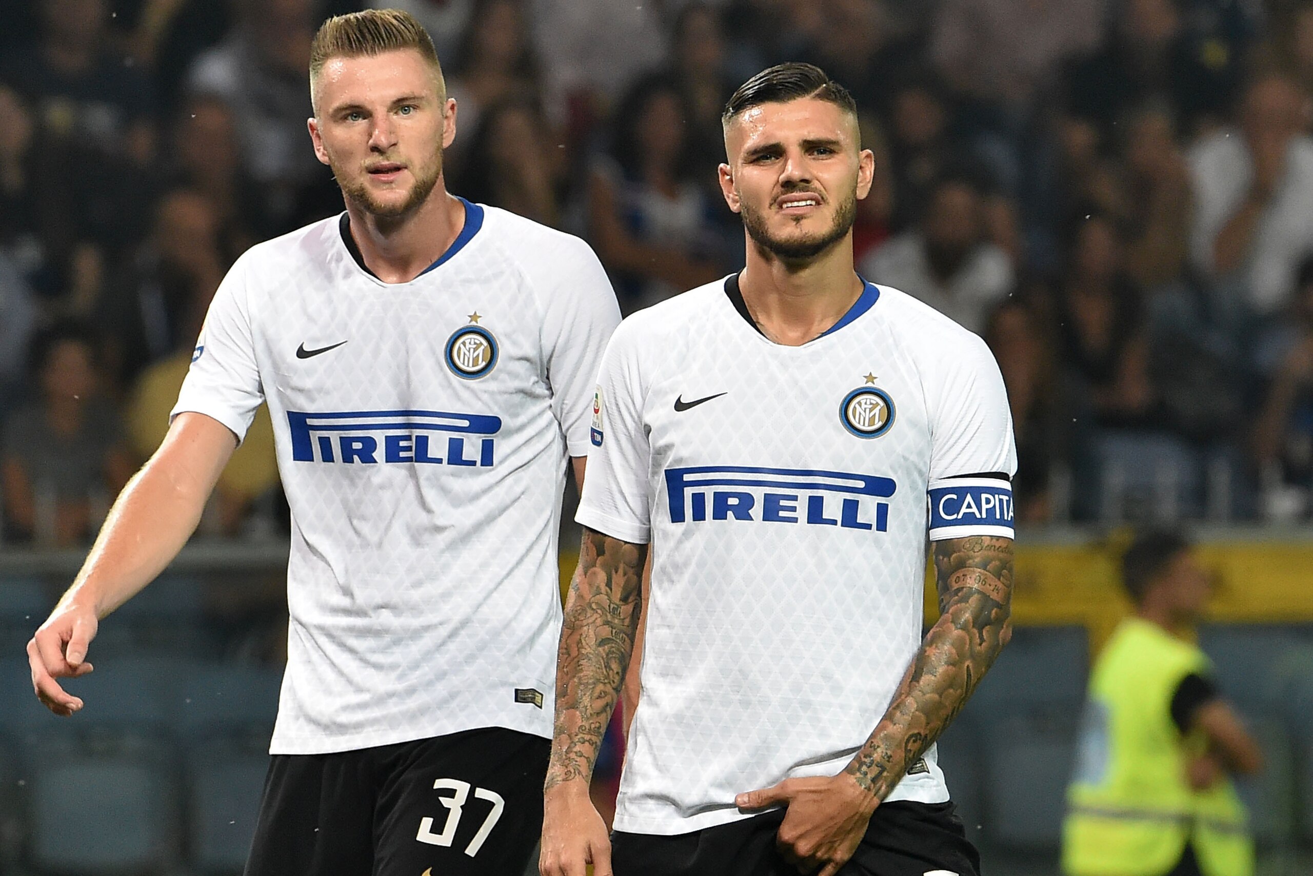 GENOA, GE - SEPTEMBER 22: Milan Skriniar nd Mauro Icardi of Inter during the serie A match between UC Sampdoria and FC Internazionale at Stadio Luigi Ferraris on September 22, 2018 in Genoa, Italy. (Photo by Paolo Rattini/Getty Images) GENOA, GE - SEPTEMBER 22: Milan Skriniar nd Mauro Icardi of Inter during the serie A match between UC Sampdoria and FC Internazionale at Stadio Luigi Ferraris on September 22, 2018 in Genoa, Italy. (Photo by Paolo Rattini/Getty Images)