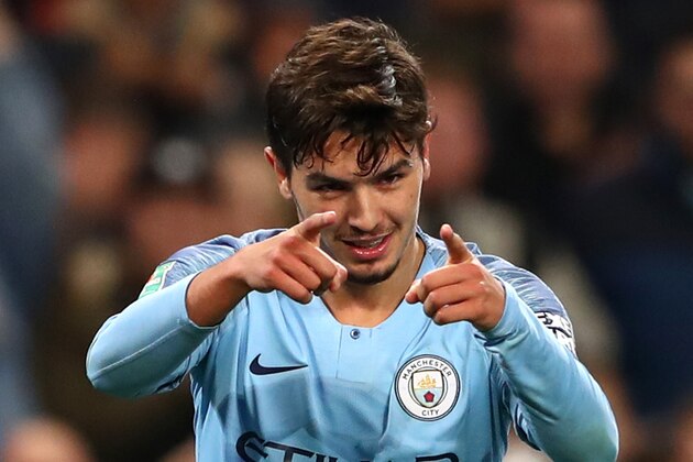 MANCHESTER, ENGLAND - NOVEMBER 01:  Brahim Diaz of Manchester City celebrates after scoring his team's second goal during the Carabao Cup Fourth Round match between Manchester City and Fulham at Etihad Stadium on November 1, 2018 in Manchester, England.  (Photo by Matthew Lewis/Getty Images)
