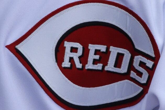 A Cincinnati Reds player wears a logo honoring those killed at Sandy Hook Elementary School during a major league baseball game against the Los Angeles Angels, Monday, April 1, 2013, in Cincinnati. (AP Photo/David Kohl)