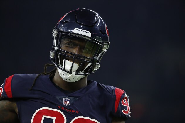 Houston Texans linebacker Jadeveon Clowney (90) during a regular season Week 8 NFL football game between the Miami Dolphins and the Houston Texans on Thursday, Oct. 25, 2018, in Houston. The Texans beat the Dolphins 42-23. (AP Photo/Matt Patterson)