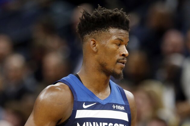 Minnesota Timberwolves' Jimmy Butler plays against the Los Angeles Lakers in the second half of an NBA basketball game Monday, Oct. 29, 2018, in Minneapolis. (AP Photo/Jim Mone) Minnesota Timberwolves' Jimmy Butler plays against the Los Angeles Lakers in the second half of an NBA basketball game Monday, Oct. 29, 2018, in Minneapolis. (AP Photo/Jim Mone)