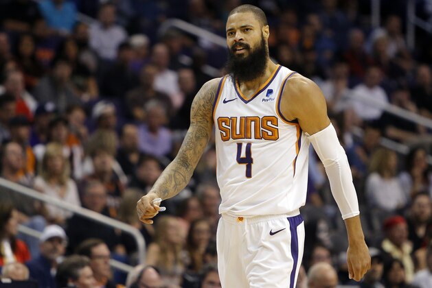 Phoenix Suns center Tyson Chandler (4) in the first half during an NBA basketball game against the San Antonio Spurs, Wednesday, Oct. 31, 2018, in Phoenix. (AP Photo/Rick Scuteri)