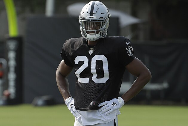 Oakland Raiders' Obi Melifonwu (20) during NFL football practice in Napa, Calif., Wednesday, Aug. 1, 2018. (AP Photo/Jeff Chiu)