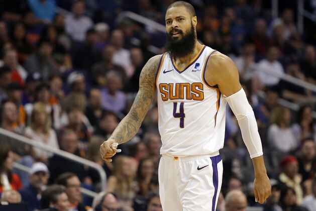 Phoenix Suns center Tyson Chandler (4) in the first half during an NBA basketball game against the San Antonio Spurs, Wednesday, Oct. 31, 2018, in Phoenix. (AP Photo/Rick Scuteri)
