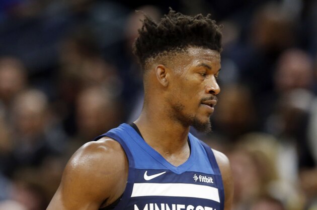 Minnesota Timberwolves' Jimmy Butler plays against the Los Angeles Lakers in the second half of an NBA basketball game Monday, Oct. 29, 2018, in Minneapolis. (AP Photo/Jim Mone)