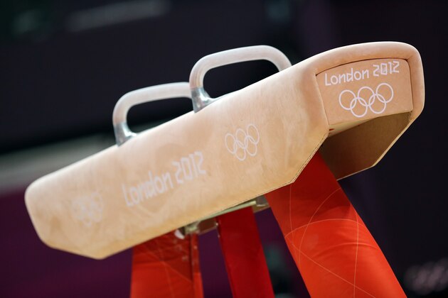 LONDON, ENGLAND - JULY 25:  The pommel horse is seen during men's artistic gymnastics training sessions ahead of the 2012 London Olympic Games at North Greenwich Arena on July 25, 2012 in London, England.  (Photo by Ronald Martinez/Getty Images)