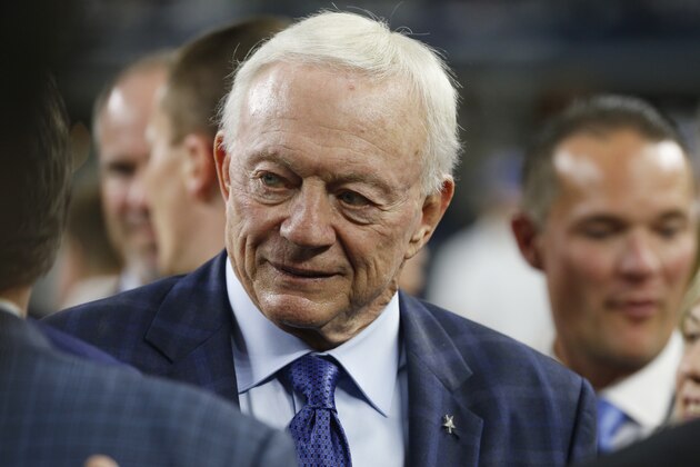 Dallas Cowboys owner Jerry Jones walks the sidelines before the first half of an NFL football game between the Dallas Cowboys and the Tennessee Titans, Monday, Nov. 5, 2018, in Arlington, Texas. (AP Photo/Ron Jenkins)