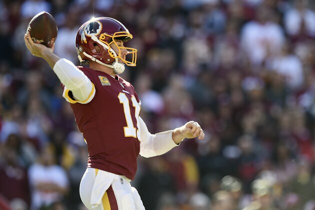 LANDOVER, MD - NOVEMBER 04: Quarterback Alex Smith #11 of the Washington Redskins throws a pass against the Atlanta Falcons in the first quarter at FedExField on November 4, 2018 in Landover, Maryland. (Photo by Patrick McDermott/Getty Images)