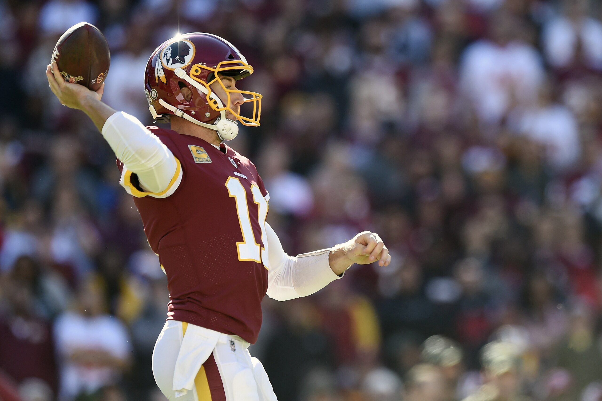 LANDOVER, MD - NOVEMBER 04: Quarterback Alex Smith #11 of the Washington Redskins throws a pass against the Atlanta Falcons in the first quarter at FedExField on November 4, 2018 in Landover, Maryland. (Photo by Patrick McDermott/Getty Images) LANDOVER, MD - NOVEMBER 04: Quarterback Alex Smith #11 of the Washington Redskins throws a pass against the Atlanta Falcons in the first quarter at FedExField on November 4, 2018 in Landover, Maryland. (Photo by Patrick McDermott/Getty Images)