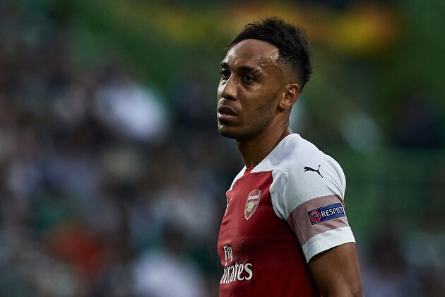 LISBON, PORTUGAL - OCTOBER 25:  Pierre-Emerick Aubameyang of Arsenal looks on during the UEFA Europa League Group E match between Sporting CP and Arsenal at Estadio Jose Alvalade on October 25, 2018 in Lisbon, Portugal.  (Photo by Quality Sport Images/Getty Images)