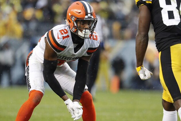 Cleveland Browns cornerback Denzel Ward during an NFL football game against the Pittsburgh Steelers at Heinz Field, Sunday, Oct. 28, 2018 in Pittsburgh. (Winslow Townson/AP Images for Panini)
