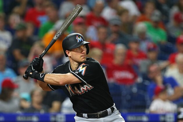 PHILADELPHIA, PA - SEPTEMBER 15: J.T. Realmuto #11 of the Miami Marlins in action against the Philadelphia Phillies during a game at Citizens Bank Park on September 15, 2018 in Philadelphia, Pennsylvania. (Photo by Rich Schultz/Getty Images)