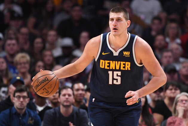 DENVER, CO - OCTOBER 29: Nikola Jokic #15 of the Denver Nuggets dribbles the ball up the court against the New Orleans Pelicans at Pepsi Center on October 29, 2018 in Denver, Colorado. NOTE TO USER: User expressly acknowledges and agrees that, by downloading and or using this photograph, User is consenting to the terms and conditions of the Getty Images License Agreement. (Photo by Justin Tafoya/Getty Images)