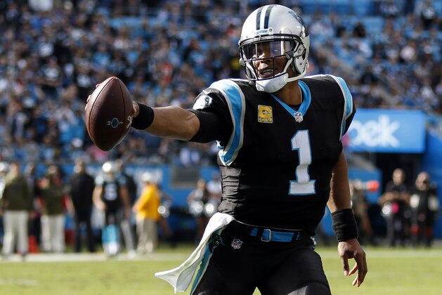 FILE - In this Sunday, Nov. 4, 2018, file photo, Carolina Panthers quarterback Cam Newton runs with the football against the Tampa Bay Buccaneers in the second half of an NFL football game in Charlotte, N.C. The Panthers face the Steelers on Thursday in Pittsburgh. (AP Photo/Nell Redmond, File)