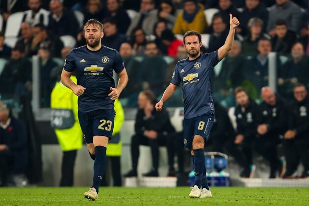 TURIN, ITALY - NOVEMBER 07: Juan Mata of Manchester United celebrates after scoring a goal to make it 1-1 during the Group H match of the UEFA Champions League between Juventus and Manchester United at  on November 7, 2018 in Turin, Italy. (Photo by Robbie Jay Barratt - AMA/Getty Images)