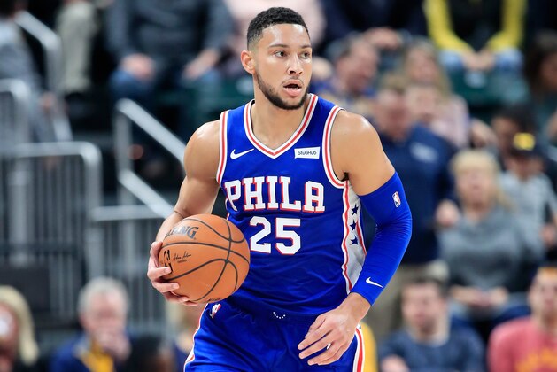 INDIANAPOLIS, IN - NOVEMBER 07:  Ben Simmons #25 of the Philadelphia 76ers dribbles the ball against the Indiana Pacers at Bankers Life Fieldhouse on November 7, 2018 in Indianapolis, Indiana.   NOTE TO USER: User expressly acknowledges and agrees that, by downloading and or using this photograph, User is consenting to the terms and conditions of the Getty Images License Agreement.  (Photo by Andy Lyons/Getty Images)