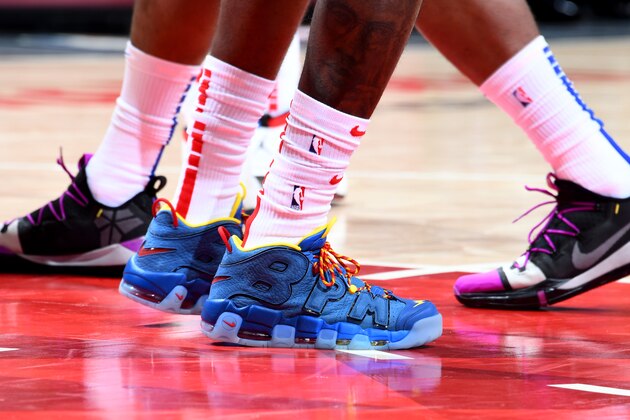 ATLANTA, GA - NOVEMBER 7: Sneakers of Taurean Prince #12 of the Atlanta Hawks seen during the game against the New York Knicks on November 7, 2018 at Philips Arena in Atlanta, Georgia. NOTE TO USER: User expressly acknowledges and agrees that, by downloading and/or using this Photograph, user is consenting to the terms and conditions of the Getty Images License Agreement. Mandatory Copyright Notice: Copyright 2018 NBAE (Photo by Scott Cunningham/NBAE via Getty Images) ATLANTA, GA - NOVEMBER 7: Sneakers of Taurean Prince #12 of the Atlanta Hawks seen during the game against the New York Knicks on November 7, 2018 at Philips Arena in Atlanta, Georgia. NOTE TO USER: User expressly acknowledges and agrees that, by downloading and/or using this Photograph, user is consenting to the terms and conditions of the Getty Images License Agreement. Mandatory Copyright Notice: Copyright 2018 NBAE (Photo by Scott Cunningham/NBAE via Getty Images)