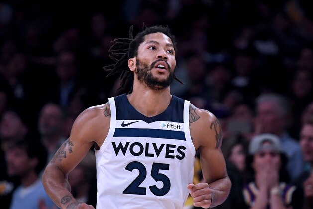 LOS ANGELES, CA - NOVEMBER 07:  Derrick Rose #25 of the Minnesota Timberwolves reacts to his three pointer during a 114-110 loss to the Los Angeles Lakers at Staples Center on November 7, 2018 in Los Angeles, California.  NOTE TO USER: User expressly acknowledges and agrees that, by downloading and or using this photograph, User is consenting to the terms and conditions of the Getty Images License Agreement.  (Photo by Harry How/Getty Images)