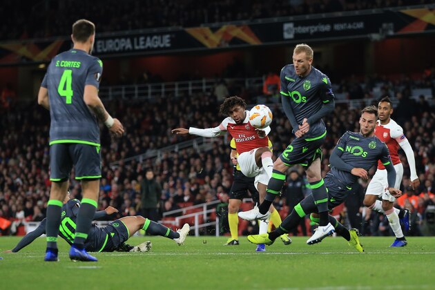 LONDON, ENGLAND - NOVEMBER 08: Alex Iwobi of Arsenal shoots during the UEFA Europa League Group E match between Arsenal and Sporting CP at Emirates Stadium on November 8, 2018 in London, United Kingdom. (Photo by Marc Atkins/Getty Images)