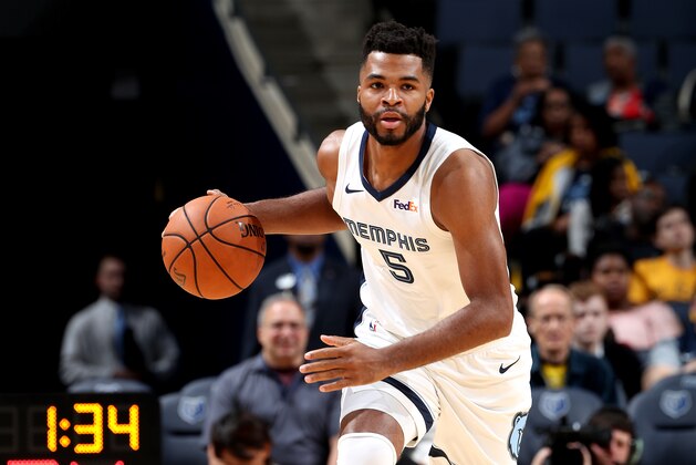 MEMPHIS, TN - OCTOBER 6: Andrew Harrison #5 of the Memphis Grizzlies handles the ball against the Indiana Pacers during a pre-season game on October 6, 2018 at FedExForum in Memphis, Tennessee.  NOTE TO USER: User expressly acknowledges and agrees that, by downloading and or using this Photograph, user is consenting to the terms and conditions of the Getty Images License Agreement. Mandatory Copyright Notice: Copyright 2018 NBAE (Photo by Joe Murphy/NBAE via Getty Images)